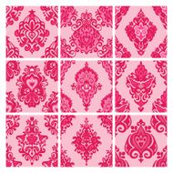 pink Damask seamless design set