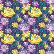 Purple and Yellow Peony Vector Pattern