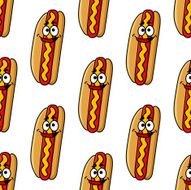 Funny hot dog characters seamless pattern