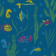 Seamless kids ocean fish mosaic pattern