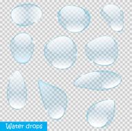 Realistic Water Drops Set On Transparent Background Vector Illus N2