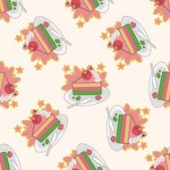 decorating cake icon 10 cartoon seamless pattern background N2