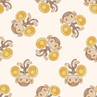 animal monkey playing instrument cartoon seamless pattern background N3