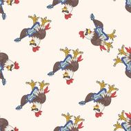 animal cock playing instrument cartoon seamless pattern background