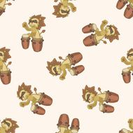 animal lion playing instrument cartoon seamless pattern background