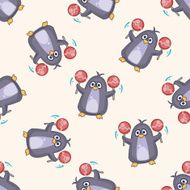 animal penguin playing instrument cartoon seamless pattern background N3