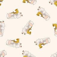 animal sheep playing instrument cartoon seamless pattern background