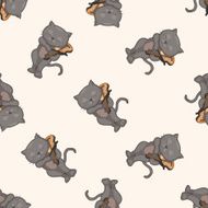 animal cat playing instrument cartoon seamless pattern background N8