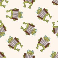 animal frog playing instrument cartoon seamless pattern background N3