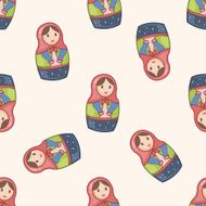 Matryoshka Russian traditional wooden doll cartoon seamless pattern background N55