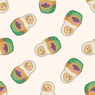 Matryoshka Russian traditional wooden doll cartoon seamless pattern background N56