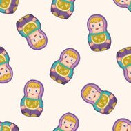 Matryoshka Russian traditional wooden doll cartoon seamless pattern background N57