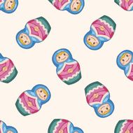Matryoshka Russian traditional wooden doll cartoon seamless pattern background N59