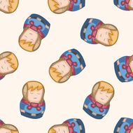 Matryoshka Russian traditional wooden doll cartoon seamless pattern background N61