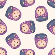 Matryoshka Russian traditional wooden doll cartoon seamless pattern background N62