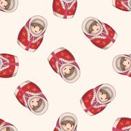 Matryoshka Russian traditional wooden doll cartoon seamless pattern background N63
