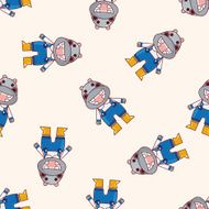 animal hippo winter cartoon seamless pattern background