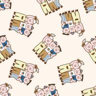 Three Little Pigs cartoon seamless pattern background N2