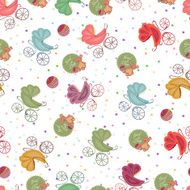 Color seamless children background of colored stars different strollers toys N2