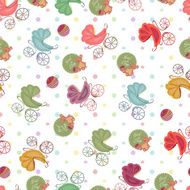 Color seamless children background of colored stars circles different strollers N2