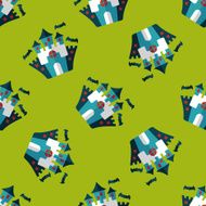 Halloween castle flat icon eps10 seamless pattern background N3