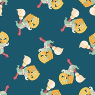 pumpkin and broom flat icon eps10 seamless pattern background
