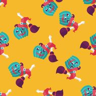 pumpkin and broom flat icon eps10 seamless pattern background N2