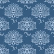 Blue paisley flowers seamless pattern