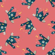 Halloween house flat icon eps10 seamless pattern background