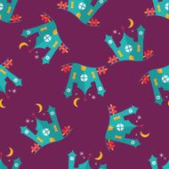 Halloween house flat icon eps10 seamless pattern background N2