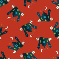 Halloween house flat icon eps10 seamless pattern background N4