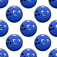 Seamless cartoon blue bowling ball characters pattern