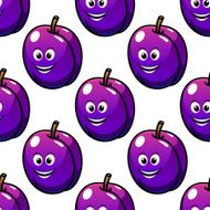 Cartoon violet plum fruit seamless pattern