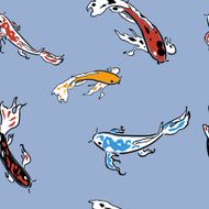 Koi carps in pond seamless pattern