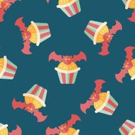 Halloween cupcakes with bat flat icon eps10 seamless pattern background