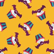 Halloween cupcakes with bat flat icon eps10 seamless pattern background N2