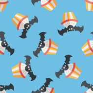 Halloween cupcakes with bat flat icon eps10 seamless pattern background N3