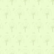 Tree Branch Pattern Green Leaves Vector Seamless