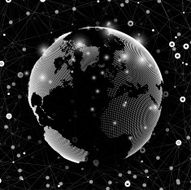 World globe global network Molecule structure black background for communication