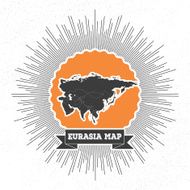 Eurasia map with vintage style star burst retro element for