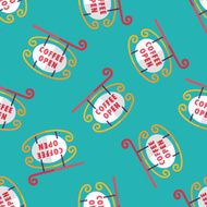 Coffee shop signs flat icon eps10 seamless pattern background N9
