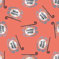 Coffee shop signs flat icon eps10 seamless pattern background N10