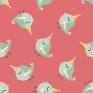 bird with birthday hat flat icon eps10 seamless pattern background