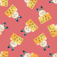 Happy birthday rabbit card flat icon eps10 seamless pattern background
