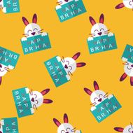 Happy birthday rabbit card flat icon eps10 seamless pattern background N2