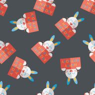 Happy birthday rabbit card flat icon eps10 seamless pattern background N3