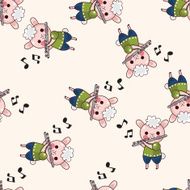 animal sheep playing instrument cartoon seamless pattern background N2