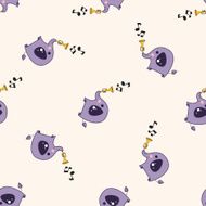 animal ephant playing instrument cartoon seamless pattern background N3