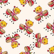 animal cat playing instrument cartoon seamless pattern background N9