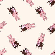animal rabbit playing instrument cartoon seamless pattern background N6